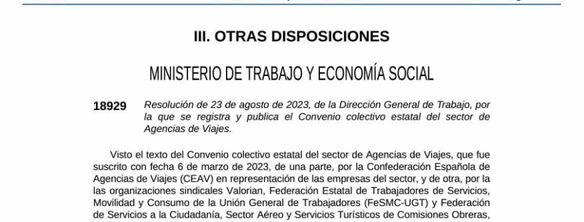 Recorte del nuevo Convenio Colectivo sector agencias de viajes
